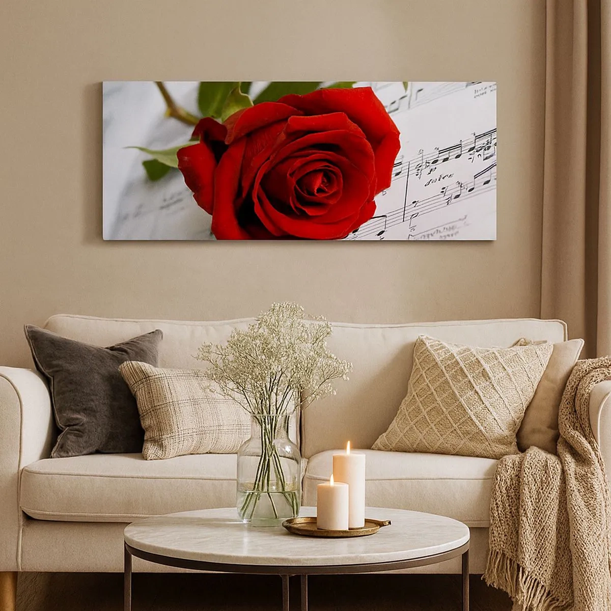 Impression sur toile - Image sur toile - Musique des sentiments en écarlate - 100x40 cm