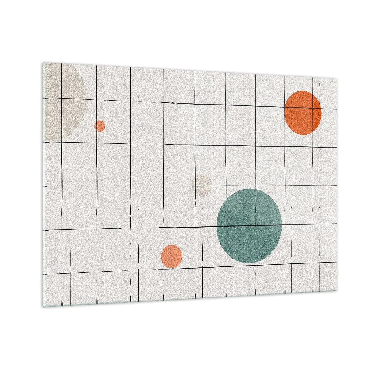 Impression sur verre - Image sur verre - Cercles colorés sur une grille géométrique de lignes fines - 100x70cm - Piégé. Nous ou eux ? - Décoration murale moderne pour le salon et la chambre ARTTOR