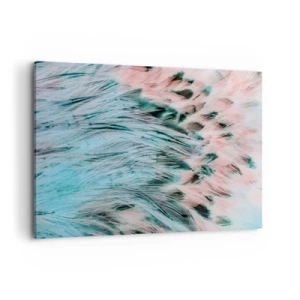 Impression sur toile - Image sur toile - Gros plan de plumes aux couleurs rose saphir pastel - 120x80cm - Duvet rose saphir - Décoration murale moderne pour le salon et la chambre ARTTOR