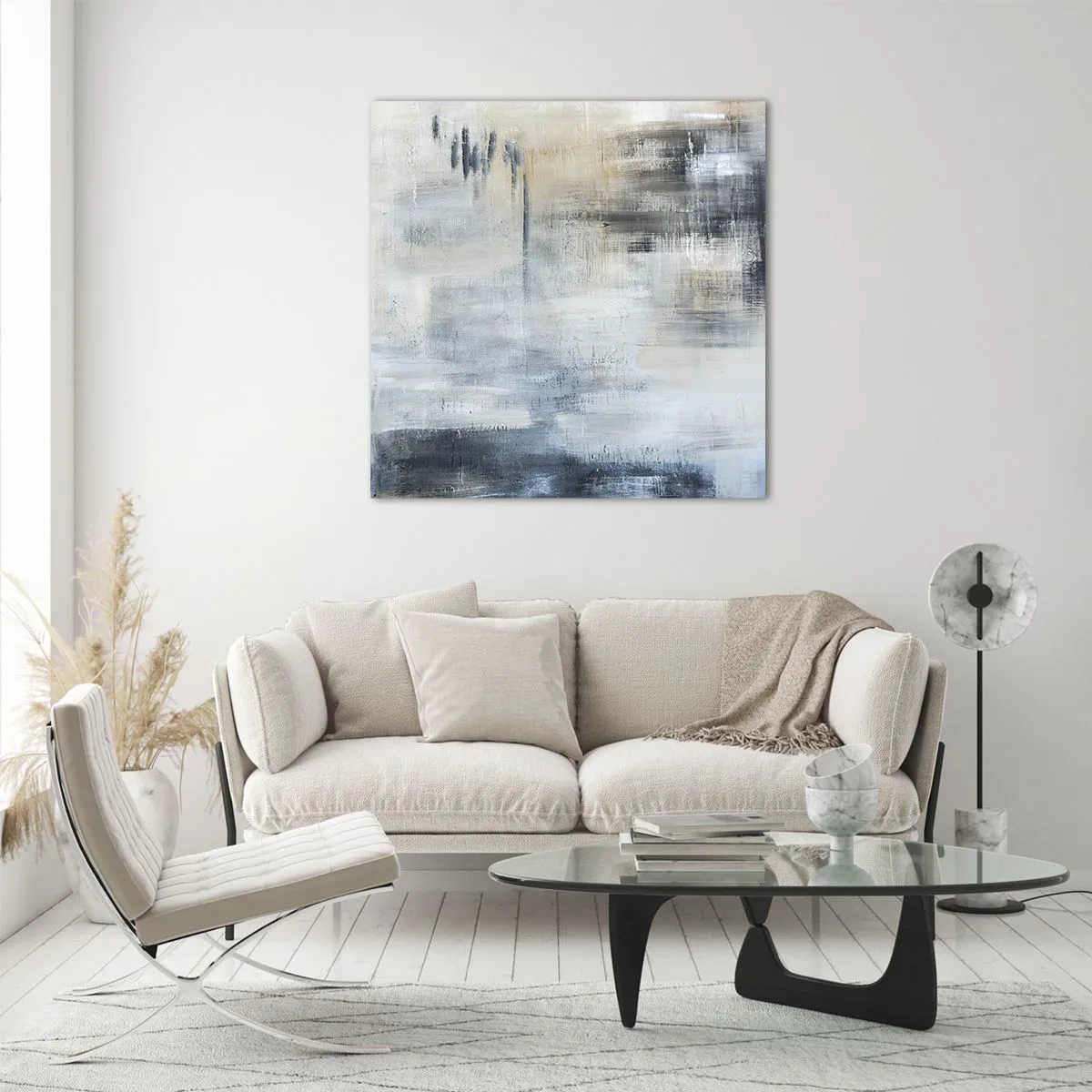 Impression sur verre - Image sur verre - Derrière le rideau bleu - 60x60 cm