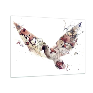 Impression sur verre - Image sur verre - Ailes de style artistique abstrait sur fond blanc - 100x70cm - Un pèlerin volant - Décoration murale moderne pour le salon et la chambre ARTTOR