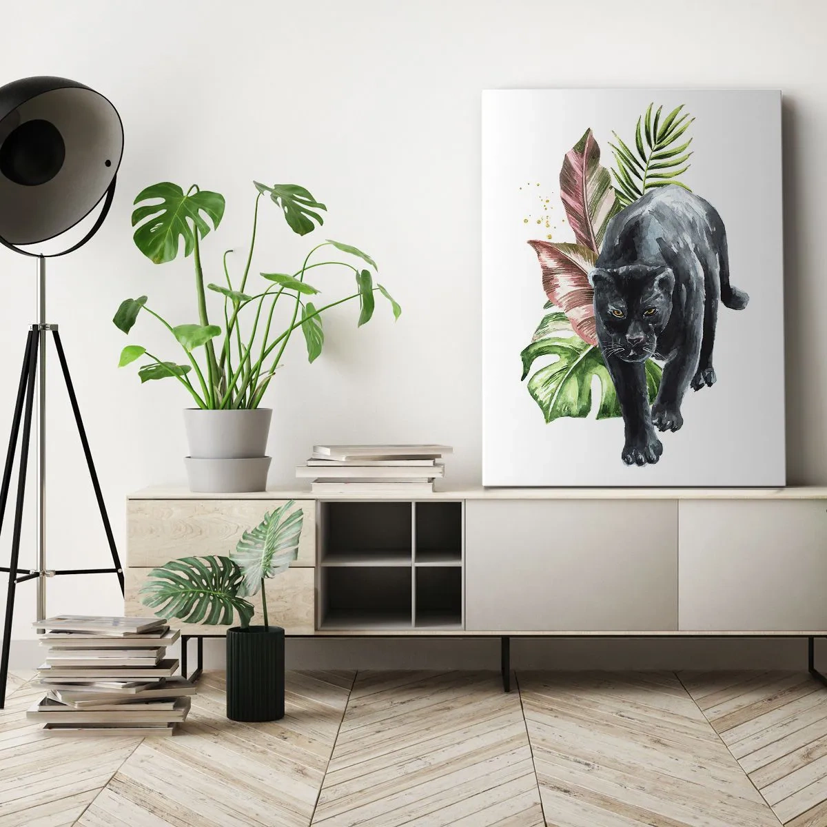 Impression sur toile - Image sur toile - Panthère noire entourée de feuilles tropicales - 50x70cm - Sauvagerie du coeur - Décoration murale moderne pour le salon et la chambre ARTTOR