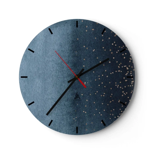 Horloge murale - Pendule murale - Texture bleu marine avec de minuscules points dorés - 30x30cm - Composition - phases bleues - Décoration murale moderne pour le salon, la cuisine et la chambre ARTTOR