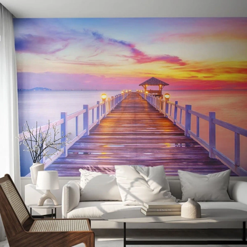 Papier Peint Autocollant Deluxe Sticker - Le silence lilas-doré du soir - Paysage, Mer, Baie - 300x210 cm