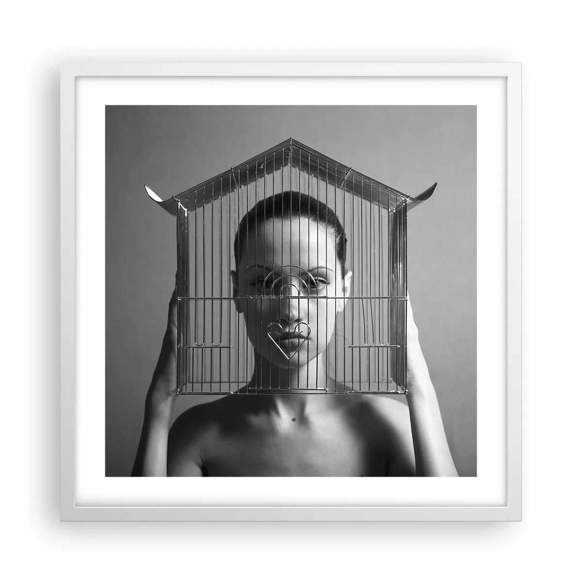 Affiche dans un cadre blanc - Poster - Portrait un peu surréaliste - 50x50 cm