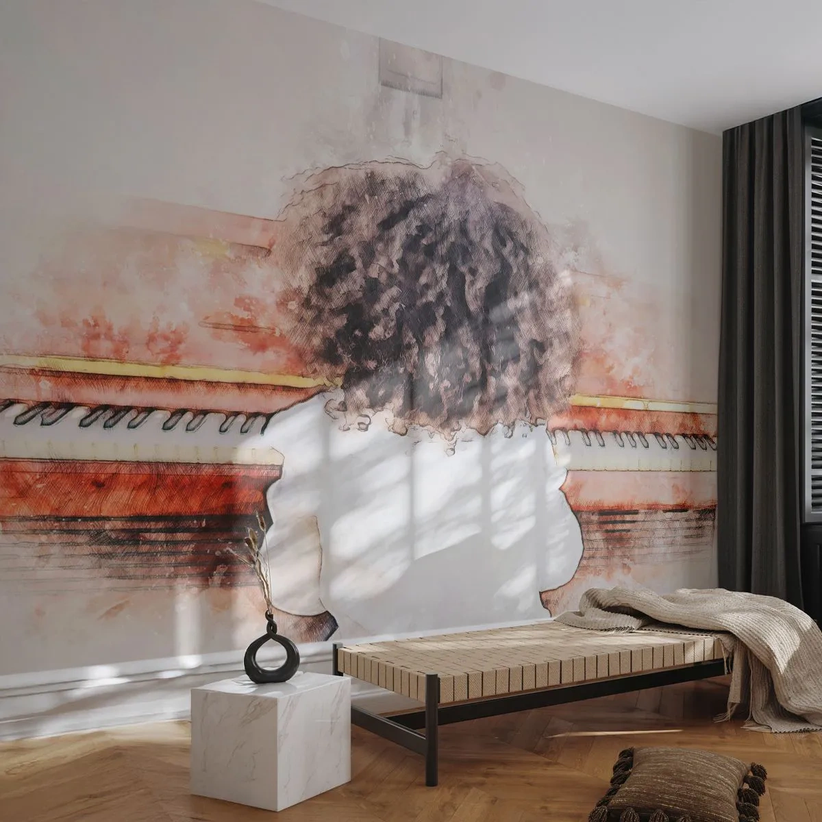 Papier Peint Photo Premium Canvas - Dans un nouveau monde - Piano, Musique, Musicien - 200x140 cm