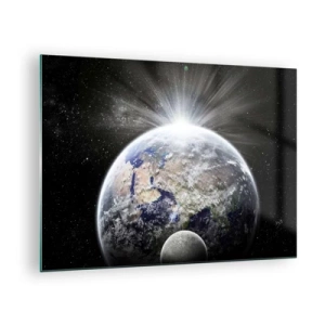 Impression sur verre - Image sur verre - La Terre et la Lune dans un paysage spatial - 70x50cm - En pleine splendeur - Décoration murale moderne pour le salon et la chambre ARTTOR