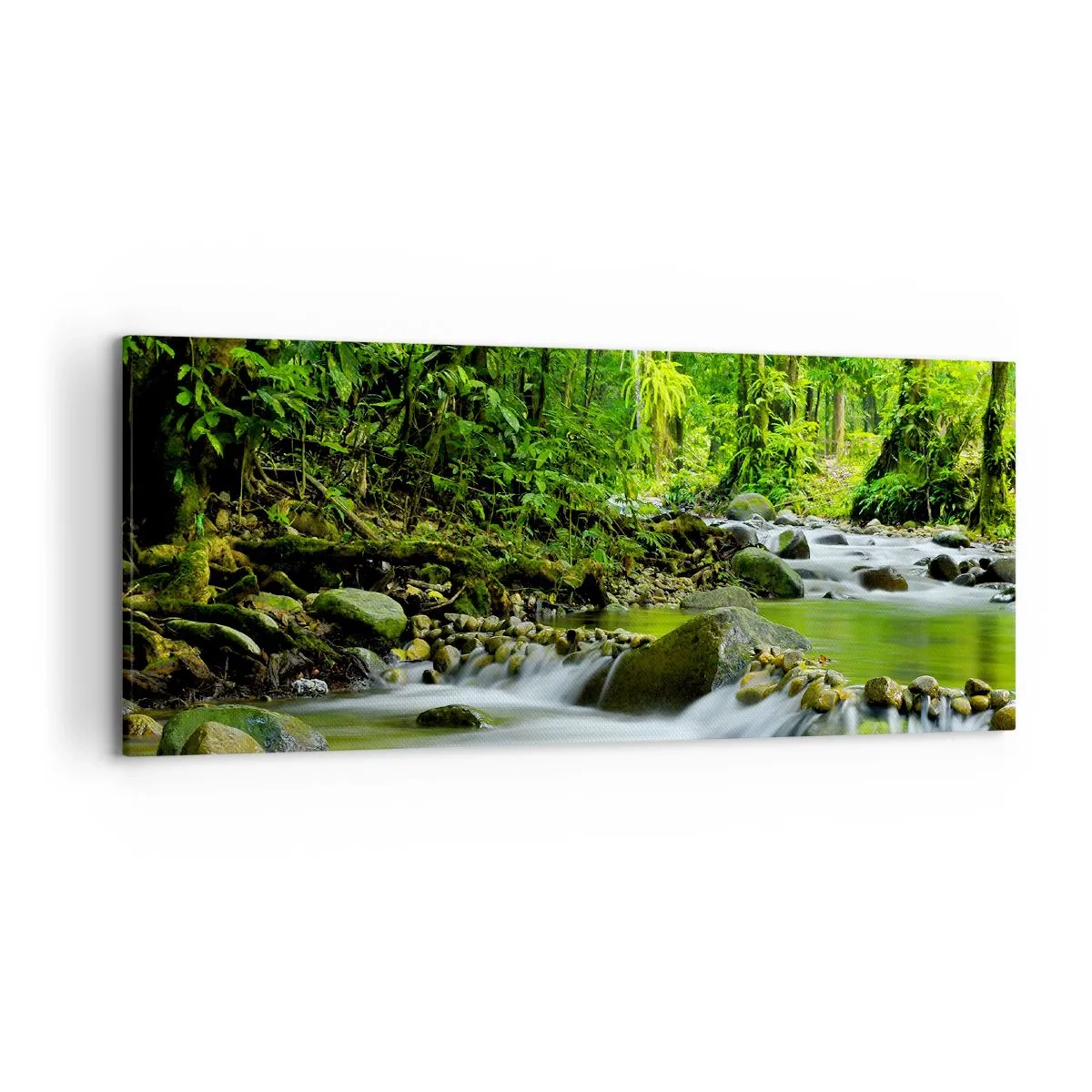 Impression sur toile - Image sur toile - Un ruisseau dans une forêt tropicale luxuriante - 120x50cm - Nager dans un océan de verdure - Décoration murale moderne pour le salon et la chambre ARTTOR