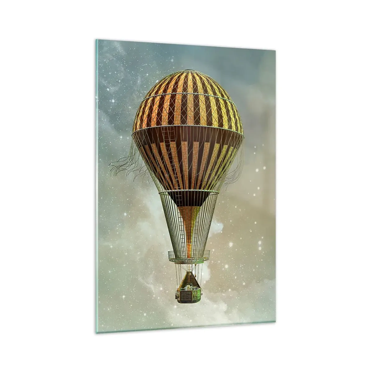 Impression sur verre - Image sur verre - Une montgolfière flottant parmi les nuages - 80x120cm - Vols pionniers - Décoration murale moderne pour le salon et la chambre ARTTOR