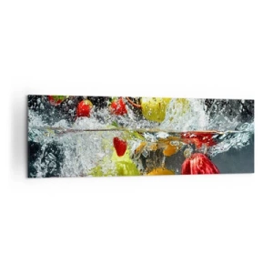Impression sur toile - Image sur toile - Fruits colorés dans l'eau lors d'une immersion dynamique - 160x50cm - Rafraîchissement fruité - Décoration murale moderne pour le salon et la chambre ARTTOR