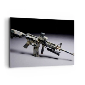 Impression sur toile - Image sur toile - Arme moderne de couleur camouflage sur fond sombre - 100x70cm - Toujours menaçant - Décoration murale moderne pour le salon et la chambre ARTTOR