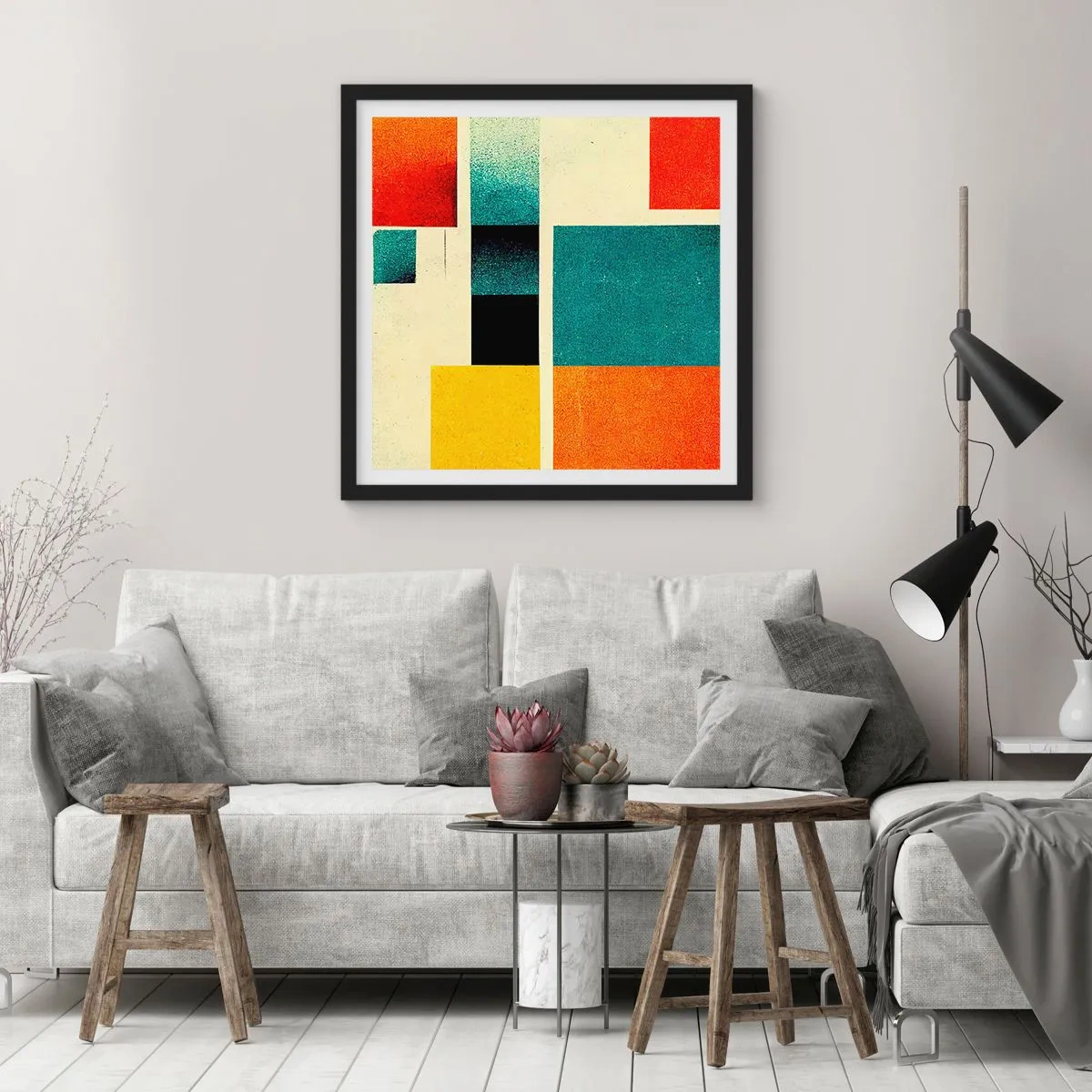 Affiche dans un cadre noir - Poster - Abstraction géométrique – bonne énergie - 50x50 cm