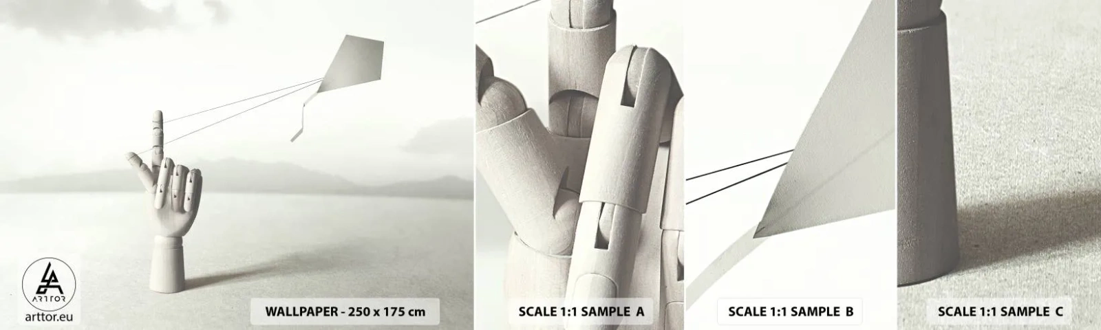 Échantillon de Papier Peint Autocollant Deluxe Sticker - Épreuve de force - Abstraction, Main, Cerf-volant - 100x30 cm