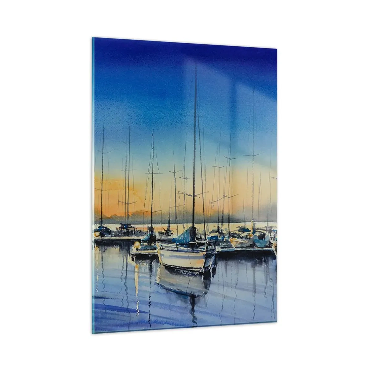 Impression sur verre - Image sur verre - Voiliers dans le port au coucher du soleil - 50x70cm - Fin d'une belle journée - Décoration murale moderne pour le salon et la chambre ARTTOR