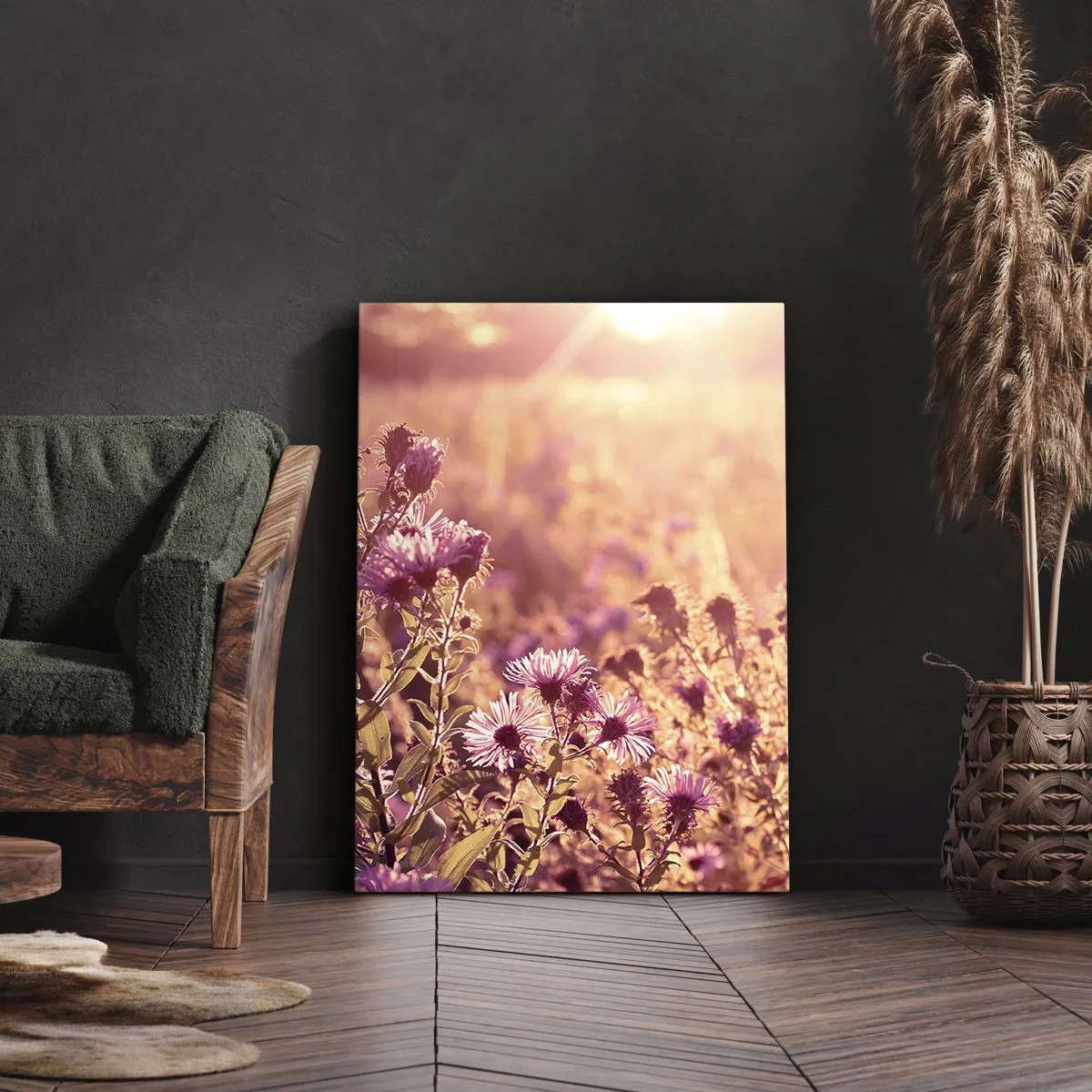 Impression sur toile - Image sur toile - Prairie à la lumière du soleil couchant - 50x70cm - Avant que l'été ne parte - Décoration murale moderne pour le salon et la chambre ARTTOR