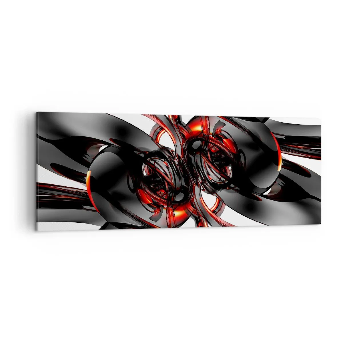 Impression sur toile - Image sur toile - Graphiques 3D abstraits avec des éléments noirs et rouges - 140x50cm - Mouvement de graphite et rouge - Décoration murale moderne pour le salon et la chambre ARTTOR