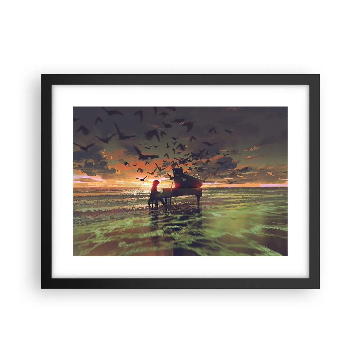 Affiche dans un cadre noir - Poster - Concert pour piano et vagues - 40x30 cm