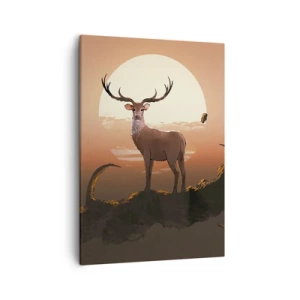 Impression sur toile - Image sur toile - Un cerf sur fond de soleil couchant et un paysage surréaliste - 50x70cm - Cette nuit ne ressemble à aucune autre - Décoration murale moderne pour le salon et la chambre ARTTOR