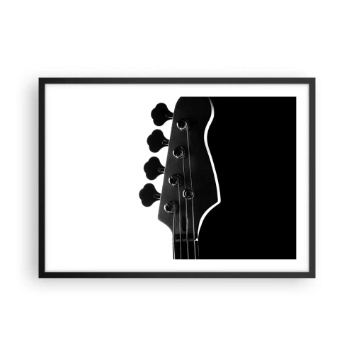 Affiche dans un cadre noir - Poster - Silhouette noire et blanche d'une tête de guitare basse - 70x50cm - Silence de roche - Décoration murale moderne pour le salon et la chambre ARTTOR