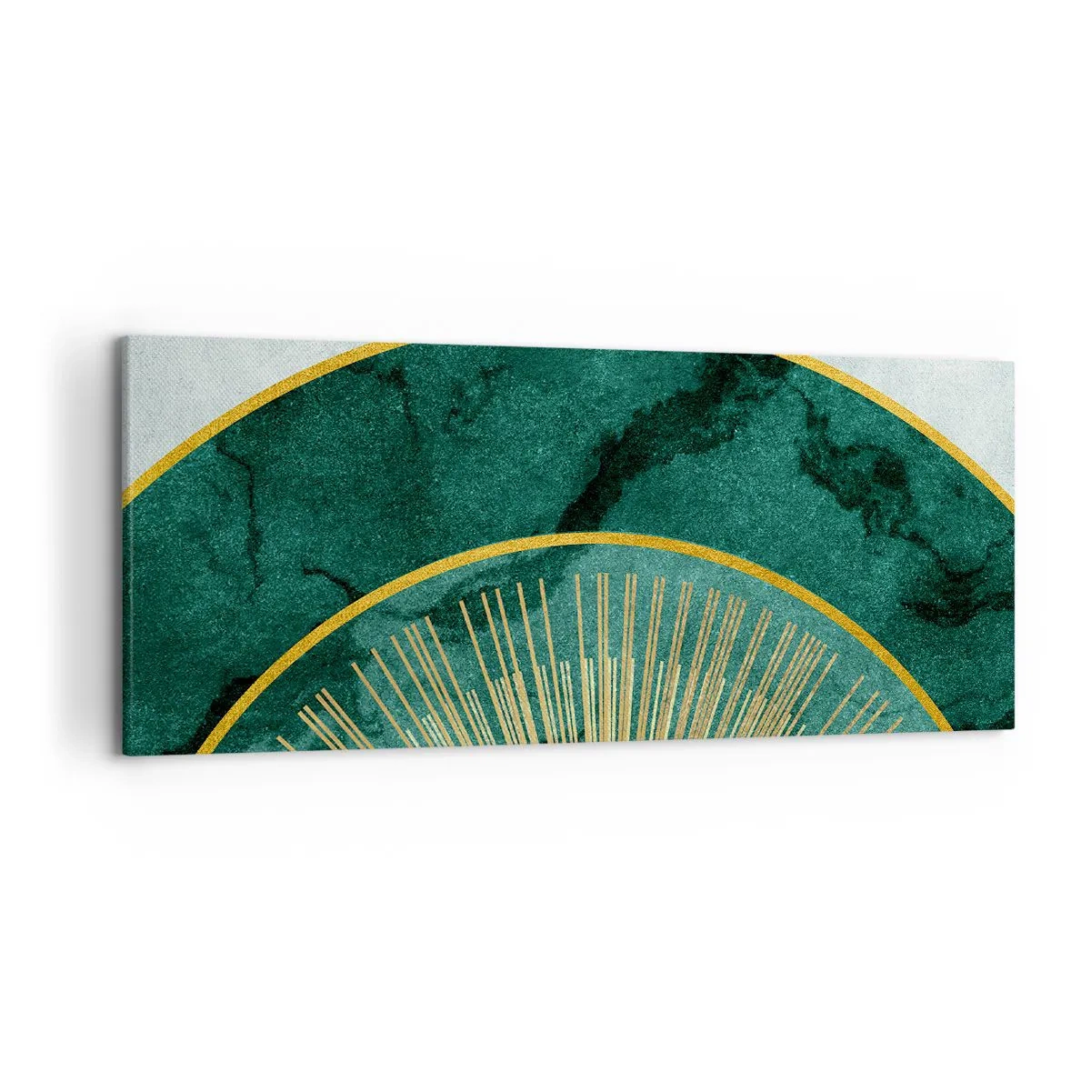 Impression sur toile - Image sur toile - Motif abstrait avec des cercles aux couleurs émeraude et or. - 120x50cm - Un autre système solaire - Décoration murale moderne pour le salon et la chambre ARTTOR