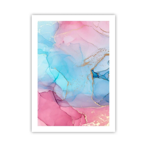 Affiche - Poster - Taches abstraites dans les tons de rose, bleu et or - 50x70cm - Rencontre et mélange - Décoration murale moderne pour le salon et la chambre ARTTOR