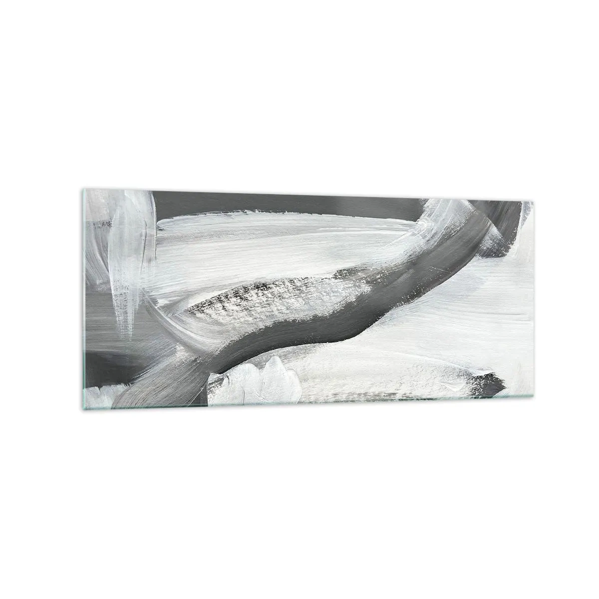 Impression sur verre - Image sur verre - Abstraction grise et blanche avec des lignes dynamiques - 120x50cm - Un geste décisif - Décoration murale moderne pour le salon et la chambre ARTTOR