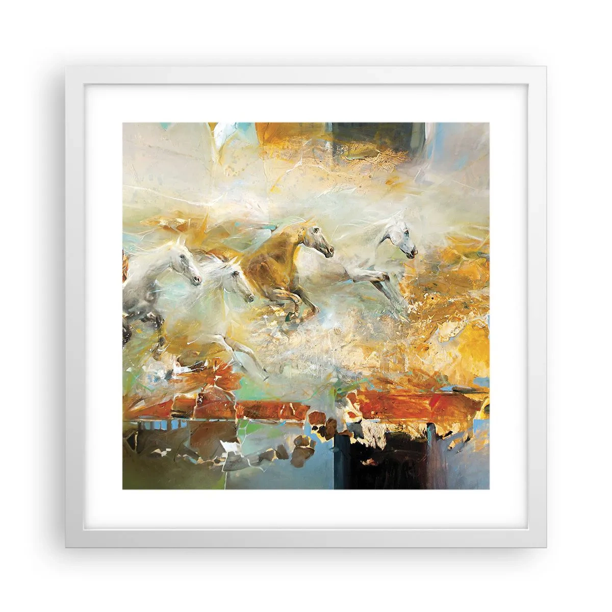 Affiche dans un cadre blanc - Poster - Au galop vers la lumière - 40x40 cm