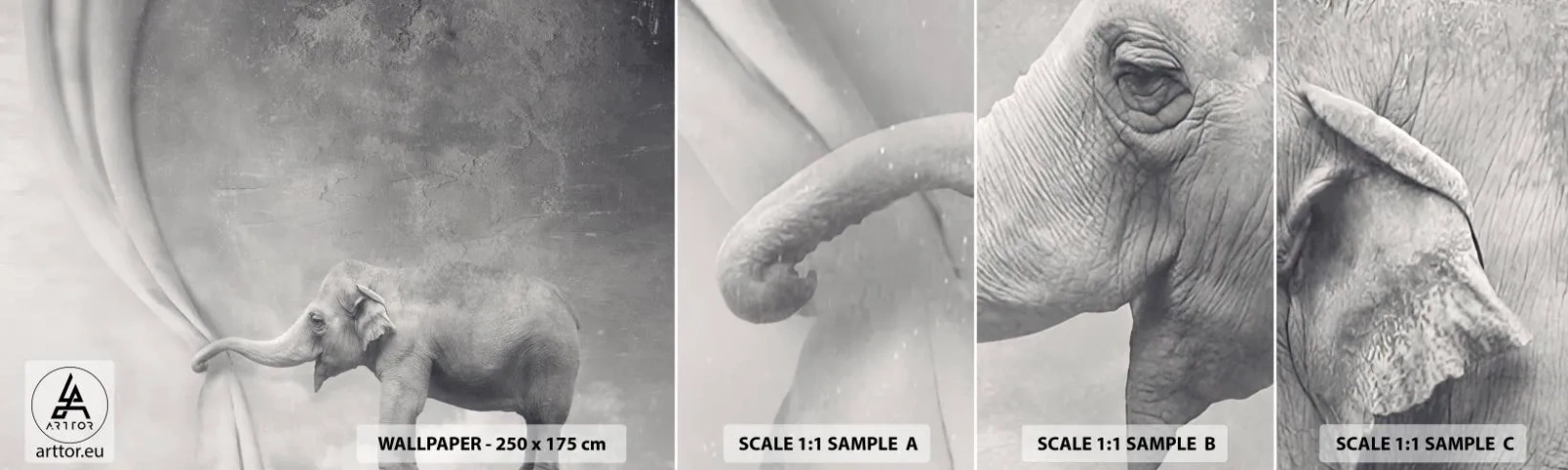 Échantillon de Papier Peint Autocollant Deluxe Sticker - Révéler le mystère - Abstraction, Éléphant, Graphique - 100x30 cm