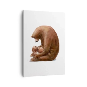 Impression sur toile - Image sur toile - Une mère ours avec deux petits ours dans ses bras - 50x70cm - Faites de beaux rêves les enfants - Décoration murale moderne pour le salon et la chambre ARTTOR
