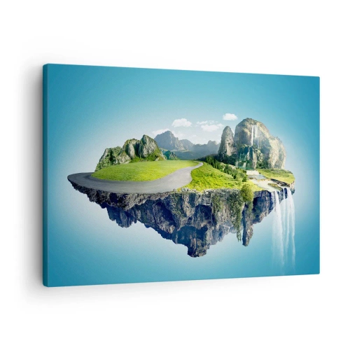 Impression sur toile - Image sur toile - Une île flottante avec des montagnes et des cascades - 70x50cm - Île fantastique - Décoration murale moderne pour le salon et la chambre ARTTOR