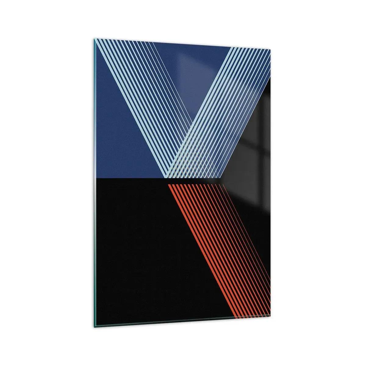 Impression sur verre - Image sur verre - Lignes géométriques dans les tons de rouge et de bleu - 80x120cm - Histoire simple - Décoration murale moderne pour le salon et la chambre ARTTOR