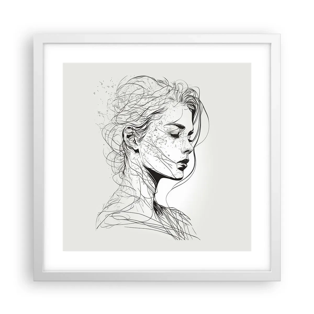 Affiche dans un cadre blanc - Poster - Portrait en pensée - 40x40 cm