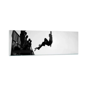 Impression sur verre - Image sur verre - Scène de skateboard en noir et blanc sur une rampe - 160x50cm - Héros et spectateurs - Décoration murale moderne pour le salon et la chambre ARTTOR