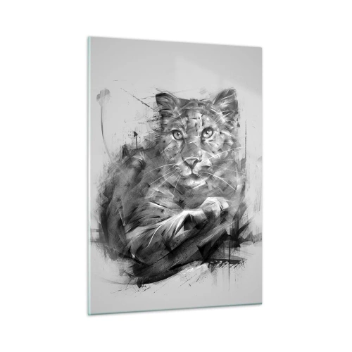 Impression sur verre - Image sur verre - Un dessin d'un tigre dans un style monochrome sur un fond clair - 50x70cm - Oui, j'écoute attentivement - Décoration murale moderne pour le salon et la chambre ARTTOR