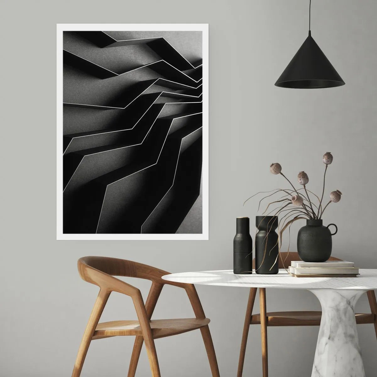 Affiche - Poster - Une composition en noir et blanc de structures géométriques et spatiales - 50x70cm - Ordre spatial - Décoration murale moderne pour le salon et la chambre ARTTOR