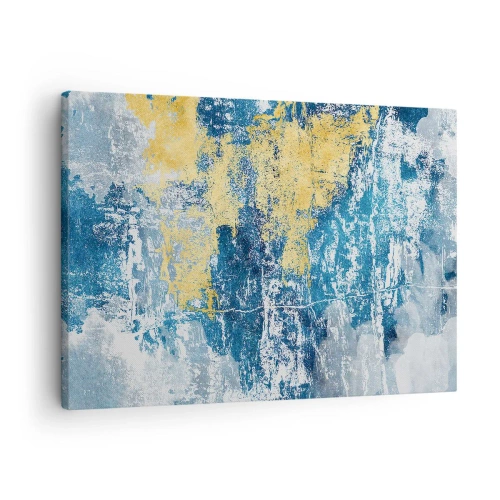 Impression sur toile - Image sur toile - Abstraction dans les tons de bleu et de jaune - 70x50cm - Abstraction du temps - Décoration murale moderne pour le salon et la chambre ARTTOR