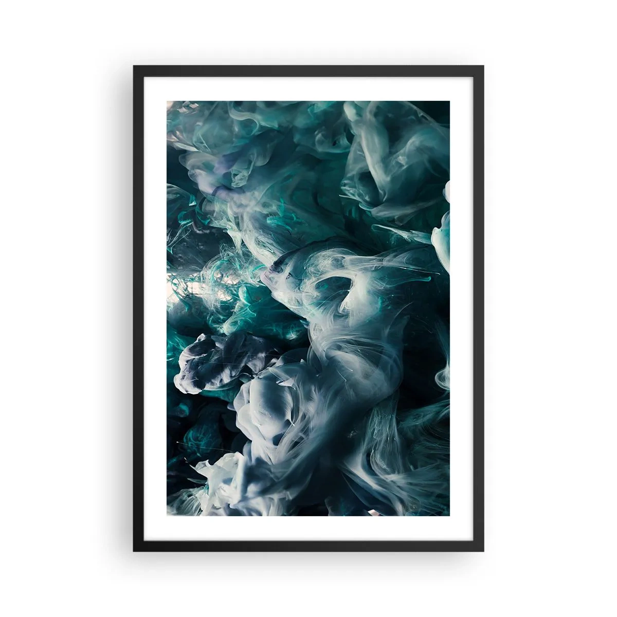 Affiche dans un cadre noir - Poster - Une composition abstraite de couleurs tourbillonnantes dans des tons de vert et de bleu. - 50x70cm - Mouvement des couleurs - Décoration murale moderne pour le salon et la chambre ARTTOR