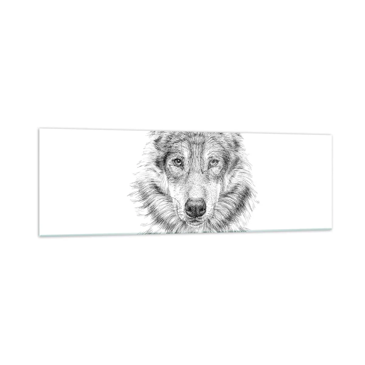 Impression sur verre - Image sur verre - Croquis d'une tête de loup dans un style monochrome sur fond blanc - 160x50cm - Un leader né - Décoration murale moderne pour le salon et la chambre ARTTOR