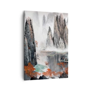 Impression sur toile - Image sur toile - Rochers et arbres pittoresques dans le paysage brumeux de la Chine - 50x70cm - De puissants gardiens - Décoration murale moderne pour le salon et la chambre ARTTOR