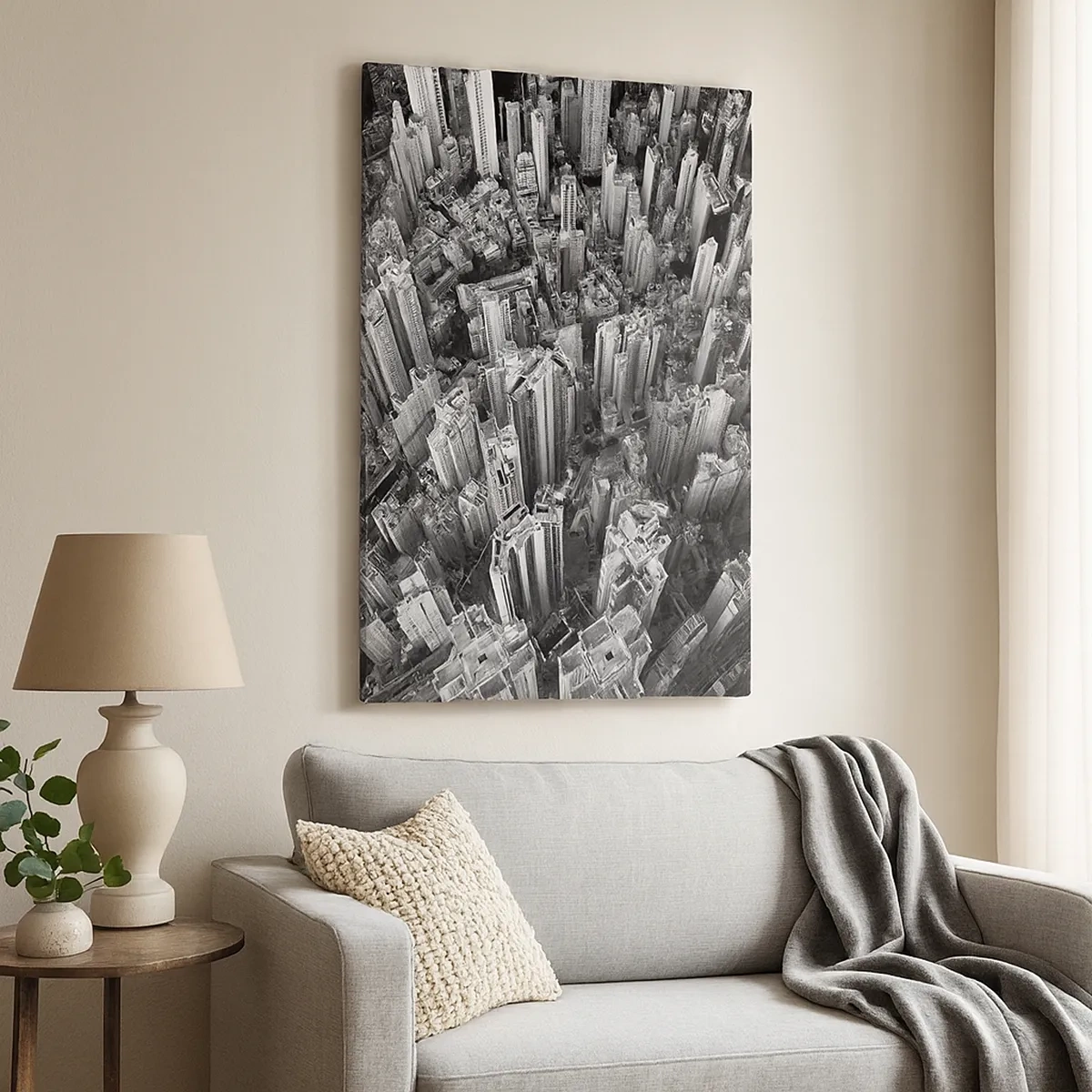 Impression sur toile - Image sur toile - Vue aérienne de la ville en noir et blanc - 50x70cm - Toujours de plus en plus haut - Décoration murale moderne pour le salon et la chambre ARTTOR