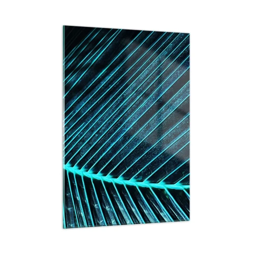 Impression sur verre - Image sur verre - Macrophotographie d'une feuille de palmier dans des tons turquoise - 50x70cm - Texture verte - Décoration murale moderne pour le salon et la chambre ARTTOR