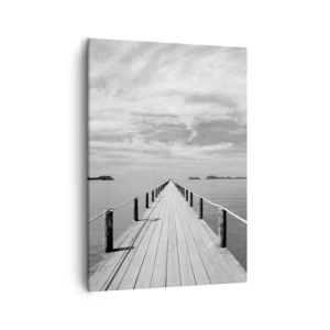 Impression sur toile - Image sur toile - Une jetée en bois menant au loin sur une mer calme - 50x70cm - Et peut-être un voyage... - Décoration murale moderne pour le salon et la chambre ARTTOR