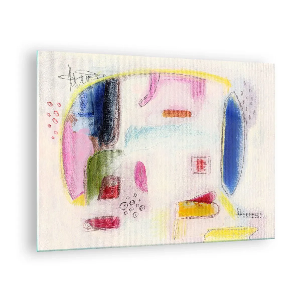Impression sur verre - Image sur verre - Abstraction colorée avec des formes géométriques et des pastels - 70x50cm - Plus convexe que concave ou plat - Décoration murale moderne pour le salon et la chambre ARTTOR