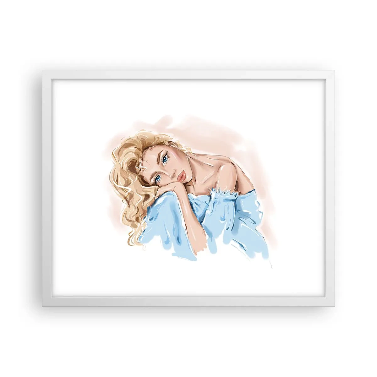 Affiche dans un cadre blanc - Poster - Rêveuse en bleu - 50x40 cm