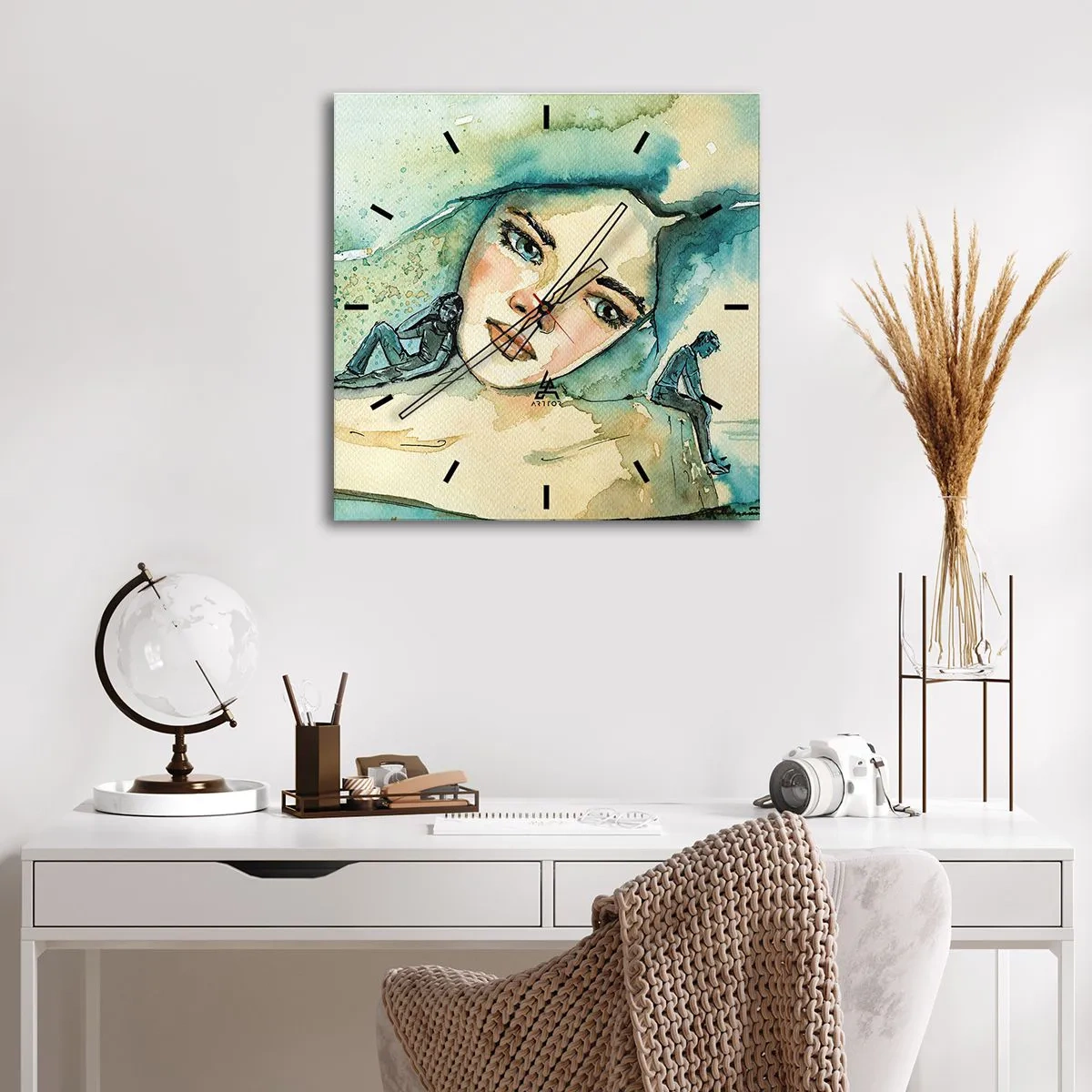 Horloge murale - Pendule murale - Aquarelle d'un visage de femme avec un motif réfléchissant - 30x30cm - Suis-je bleu? - Décoration murale moderne pour le salon et la chambre ARTTOR