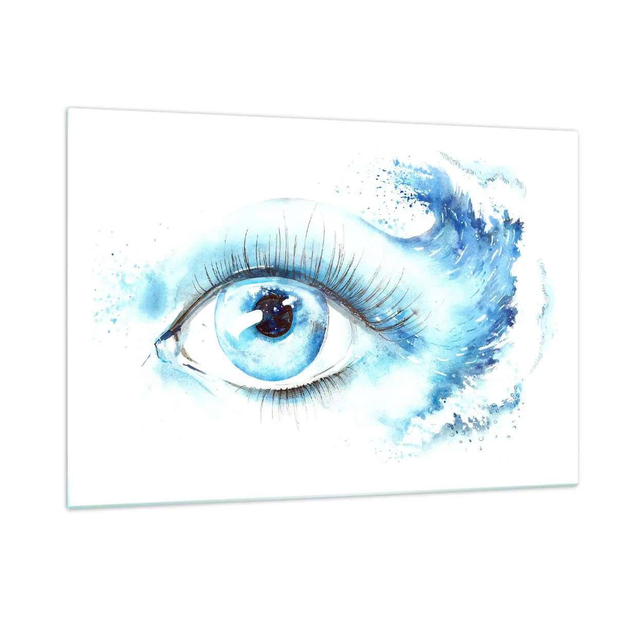 Impression sur verre - Image sur verre - Oeil bleu à l'aquarelle artistique - 120x80cm - Plongez-vous dans le bleu du regard - Décoration murale moderne pour le salon et la chambre ARTTOR