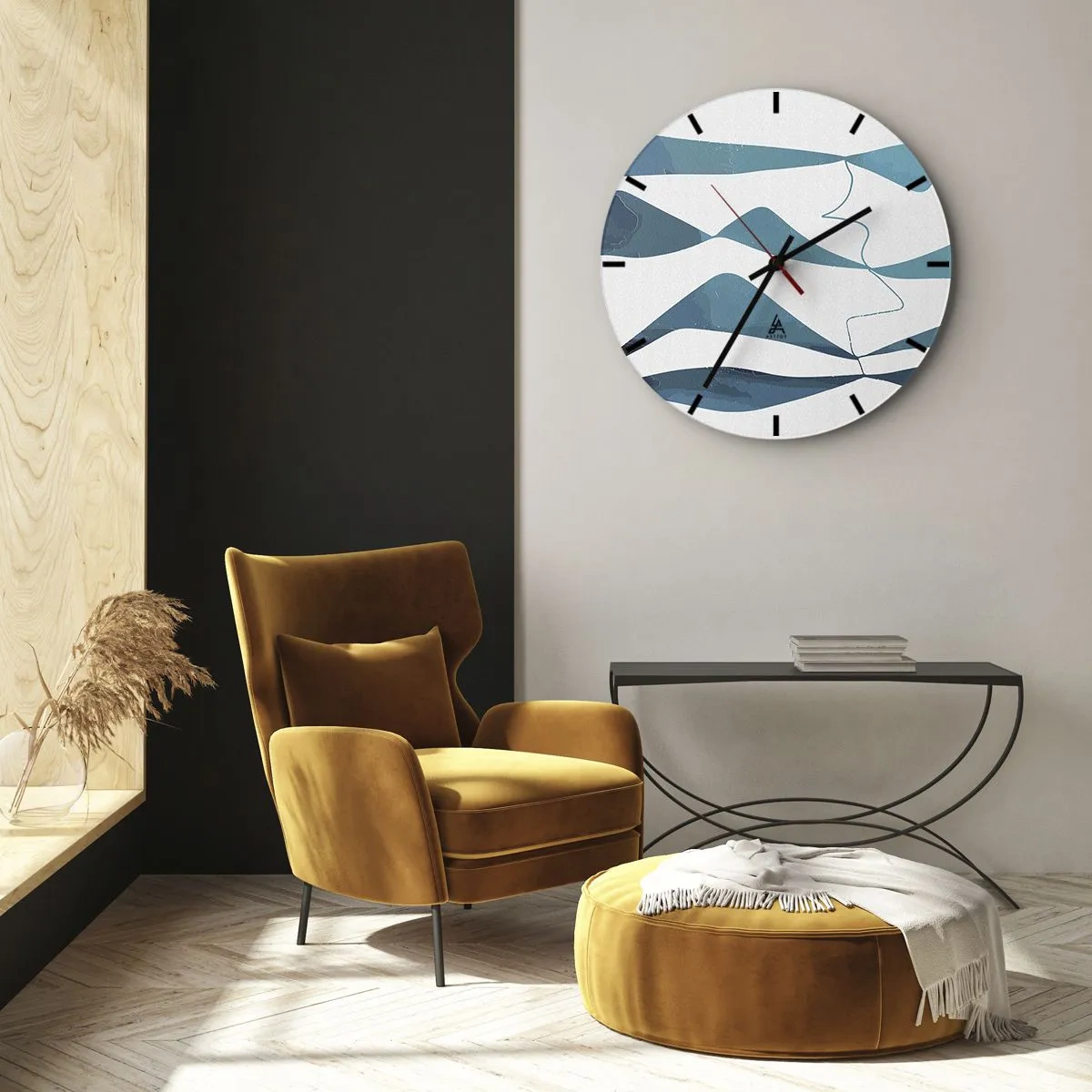 Horloge murale - Pendule murale - Vagues et lignes abstraites sur fond blanc dans des tons turquoise - 30x30cm - Abstraction : composé turquoise - Décoration murale moderne pour le salon, la cuisine et la chambre ARTTOR