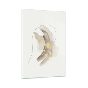 Impression sur verre - Image sur verre - Abstraction beige et or avec des lignes et des formes délicates - 50x70cm - rencontré dans l'espace - Décoration murale moderne pour le salon et la chambre ARTTOR