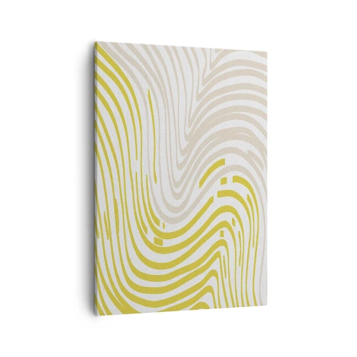 Impression sur toile - Image sur toile - Un motif abstrait avec des lignes ondulées dans des tons de jaune et de beige. - 50x70cm - Une composition au léger virage - Décoration murale moderne pour le salon et la chambre ARTTOR