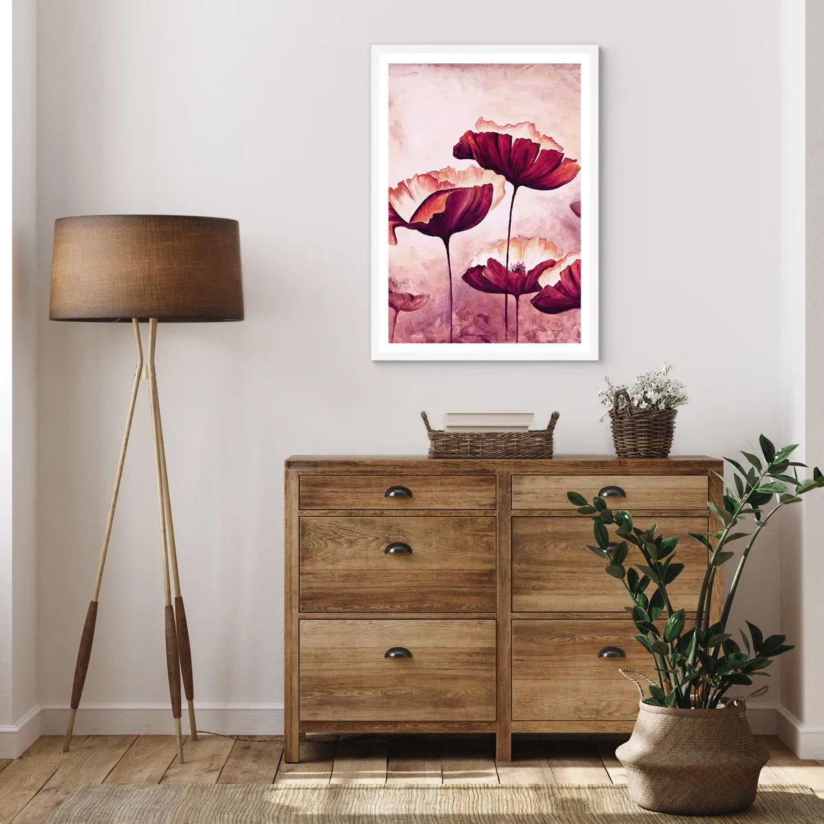 Affiche dans un cadre blanc - Poster - Pétale rouge et blanc - 50x70 cm